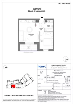 2 pokoje, mieszkanie 38,25 m², piętro 1, oferta nr B.1M08, Leszczyńskich 2, Gdańsk, Zaspa, Zaspa-Rozstaje, ul. Leszczyńskich 2