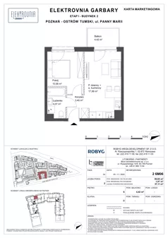 2 pokoje, mieszkanie 36,04 m², piętro 6, oferta nr 2.6M06, Elektrovnia Garbary, Poznań, Ostrów Tumski-Śródka-Zawady-Komandoria, Ostrów Tumski, ul. Panny Marii