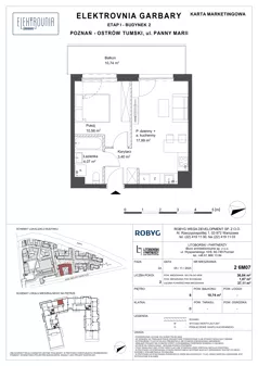 2 pokoje, mieszkanie 36,04 m², piętro 6, oferta nr 2.6M07, Elektrovnia Garbary, Poznań, Ostrów Tumski-Śródka-Zawady-Komandoria, Ostrów Tumski, ul. Panny Marii