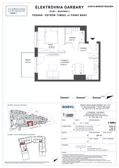2 pokoje, mieszkanie 43,02 m², piętro 6, oferta nr 2.6M04, Elektrovnia Garbary, Poznań, Ostrów Tumski-Śródka-Zawady-Komandoria, Ostrów Tumski, ul. Panny Marii