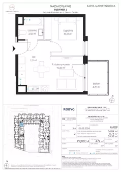 2 pokoje, mieszkanie 34,84 m², piętro 4, oferta nr J.4M09, Nadmotławie Apartments Budynek J, Gdańsk, Śródmieście, ul. Sienna Grobla