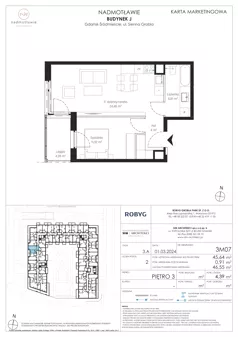 2 pokoje, mieszkanie 45,64 m², piętro 3, oferta nr J.3M07, Nadmotławie Apartments Budynek J, Gdańsk, Śródmieście, ul. Sienna Grobla