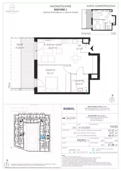 2 pokoje, mieszkanie 45,64 m², piętro 3, oferta nr J.3M07, Nadmotławie Apartments Budynek J, Gdańsk, Śródmieście, ul. Sienna Grobla