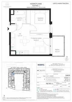 2 pokoje, mieszkanie 34,84 m², piętro 5, oferta nr J.5M09, Nadmotławie Apartments Budynek J, Gdańsk, Śródmieście, ul. Sienna Grobla