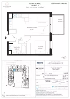 2 pokoje, mieszkanie 35,58 m², piętro 5, oferta nr J.5M17, Nadmotławie Apartments Budynek J, Gdańsk, Śródmieście, ul. Sienna Grobla