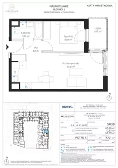 2 pokoje, mieszkanie 42,46 m², piętro 5, oferta nr J.5M39, Nadmotławie Apartments Budynek J, Gdańsk, Śródmieście, ul. Sienna Grobla