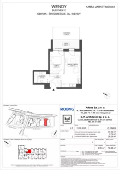 2 pokoje, mieszkanie 37,50 m², piętro 1, oferta nr C.1M03, WENDY - Budynek C, Gdynia, Śródmieście, Śródmieście, ul. Wendy 7-9