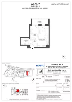 2 pokoje, mieszkanie 37,66 m², piętro 3, oferta nr C.3M03, WENDY - Budynek C, Gdynia, Śródmieście, Śródmieście, ul. Wendy 7-9