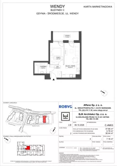 2 pokoje, mieszkanie 37,66 m², piętro 4, oferta nr C.4M03, WENDY - Budynek C, Gdynia, Śródmieście, Śródmieście, ul. Wendy 7-9