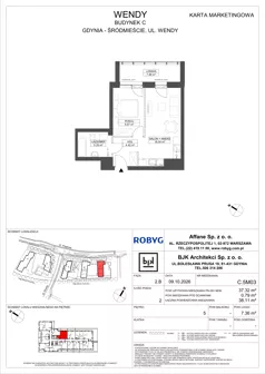 2 pokoje, mieszkanie 37,32 m², piętro 5, oferta nr C.5M03, WENDY - Budynek C, Gdynia, Śródmieście, Śródmieście, ul. Wendy 7-9