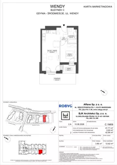 2 pokoje, mieszkanie 41,71 m², piętro 1, oferta nr C.1M09, WENDY - Budynek C, Gdynia, Śródmieście, Śródmieście, ul. Wendy 7-9