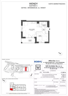 2 pokoje, mieszkanie 41,02 m², piętro 2, oferta nr C.2M14, WENDY - Budynek C, Gdynia, Śródmieście, Śródmieście, ul. Wendy 7-9