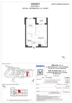 2 pokoje, mieszkanie 41,10 m², piętro 2, oferta nr C.2M04, WENDY - Budynek C, Gdynia, Śródmieście, Śródmieście, ul. Wendy 7-9