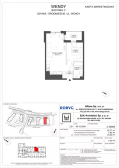 2 pokoje, mieszkanie 42,71 m², piętro 3, oferta nr C.3M05, WENDY - Budynek C, Gdynia, Śródmieście, Śródmieście, ul. Wendy 7-9