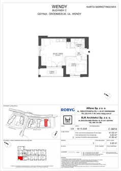 2 pokoje, mieszkanie 41,02 m², piętro 3, oferta nr C.3M14, WENDY - Budynek C, Gdynia, Śródmieście, Śródmieście, ul. Wendy 7-9