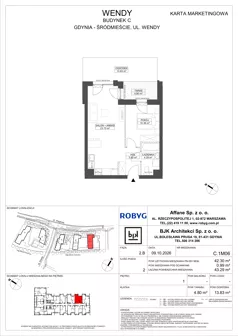2 pokoje, mieszkanie 42,30 m², piętro 1, oferta nr C.1M06, WENDY - Budynek C, Gdynia, Śródmieście, Śródmieście, ul. Wendy 7-9