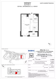 2 pokoje, mieszkanie 41,32 m², piętro 4, oferta nr C.4M08, WENDY - Budynek C, Gdynia, Śródmieście, Śródmieście, ul. Wendy 7-9