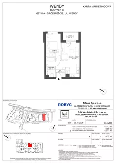2 pokoje, mieszkanie 41,13 m², piętro 4, oferta nr C.4M04, WENDY - Budynek C, Gdynia, Śródmieście, Śródmieście, ul. Wendy 7-9