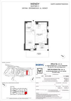2 pokoje, mieszkanie 42,63 m², piętro 1, oferta nr C.1M08, WENDY - Budynek C, Gdynia, Śródmieście, Śródmieście, ul. Wendy 7-9