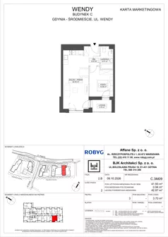 2 pokoje, mieszkanie 41,93 m², piętro 3, oferta nr C.3M09, WENDY - Budynek C, Gdynia, Śródmieście, Śródmieście, ul. Wendy 7-9