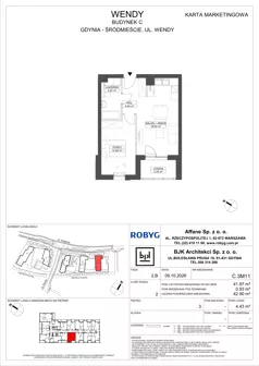2 pokoje, mieszkanie 41,97 m², piętro 3, oferta nr C.3M11, WENDY - Budynek C, Gdynia, Śródmieście, Śródmieście, ul. Wendy 7-9