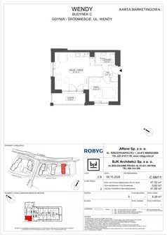 2 pokoje, mieszkanie 41,02 m², piętro 5, oferta nr C.5M11, WENDY - Budynek C, Gdynia, Śródmieście, Śródmieście, ul. Wendy 7-9