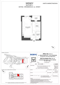 2 pokoje, mieszkanie 42,67 m², piętro 2, oferta nr C.2M05, WENDY - Budynek C, Gdynia, Śródmieście, Śródmieście, ul. Wendy 7-9