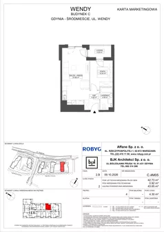 2 pokoje, mieszkanie 42,73 m², piętro 4, oferta nr C.4M05, WENDY - Budynek C, Gdynia, Śródmieście, Śródmieście, ul. Wendy 7-9