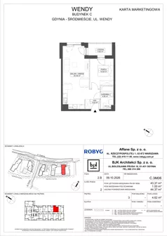 2 pokoje, mieszkanie 43,37 m², piętro 3, oferta nr C.3M06, WENDY - Budynek C, Gdynia, Śródmieście, Śródmieście, ul. Wendy 7-9