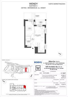 2 pokoje, mieszkanie 44,48 m², piętro 1, oferta nr C.1M07, WENDY - Budynek C, Gdynia, Śródmieście, Śródmieście, ul. Wendy 7-9