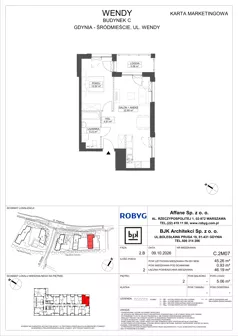 2 pokoje, mieszkanie 45,26 m², piętro 2, oferta nr C.2M07, WENDY - Budynek C, Gdynia, Śródmieście, Śródmieście, ul. Wendy 7-9