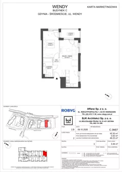 2 pokoje, mieszkanie 45,30 m², piętro 3, oferta nr C.3M07, WENDY - Budynek C, Gdynia, Śródmieście, Śródmieście, ul. Wendy 7-9
