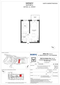 2 pokoje, mieszkanie 42,52 m², piętro 1, oferta nr B.1M08, WENDY - Budynek B, Gdynia, Śródmieście, Śródmieście, ul. Wendy