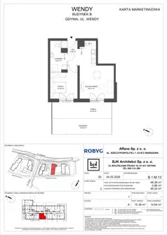 2 pokoje, mieszkanie 46,98 m², piętro 1, oferta nr B.1M09, WENDY - Budynek B, Gdynia, Śródmieście, Śródmieście, ul. Wendy
