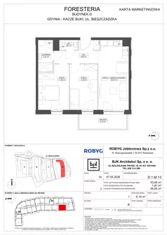 3 pokoje, mieszkanie 53,84 m², piętro 1, oferta nr D.1M13, Foresteria Etap D, Gdynia, Wielki Kack, Kacze Buki, ul. Bieszczadzka