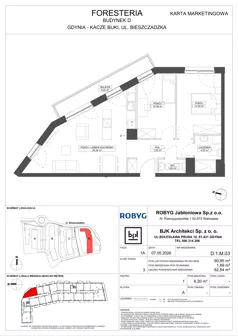 3 pokoje, mieszkanie 60,85 m², piętro 1, oferta nr D.1M03, Foresteria, Gdynia, Wielki Kack, Kacze Buki, ul. Bieszczadzka