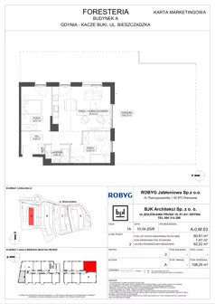3 pokoje, mieszkanie 60,81 m², piętro 1, oferta nr A.1M04, Foresteria Etap A, Gdynia, Wielki Kack, Kacze Buki, ul. Bieszczadzka