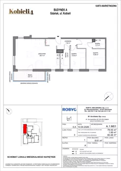 3 pokoje, mieszkanie 78,49 m², piętro 1, oferta nr A.1M01, KOBIELI 4, Gdańsk, Brzeźno, ul. Bogumiła Kobieli / Gdańska