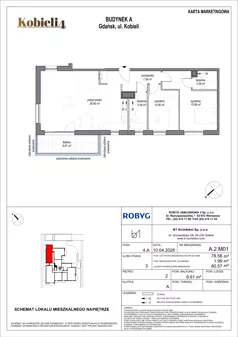 3 pokoje, mieszkanie 78,58 m², piętro 2, oferta nr A.2M01, KOBIELI 4, Gdańsk, Brzeźno, ul. Bogumiła Kobieli / Gdańska