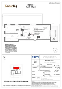 3 pokoje, mieszkanie 84,97 m², piętro 3, oferta nr B.3M01, KOBIELI 4, Gdańsk, Brzeźno, ul. Bogumiła Kobieli / Gdańska
