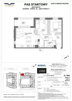 3 pokoje, mieszkanie 58,85 m², piętro 1, oferta nr B.1M06, Pas Startowy, Gdańsk, Zaspa, Zaspa-Młyniec, al. Jana Pawła II
