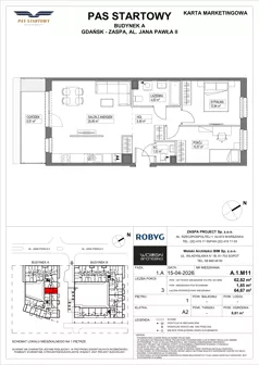 3 pokoje, mieszkanie 62,82 m², piętro 1, oferta nr A.1M11, Pas Startowy, Gdańsk, Zaspa, Zaspa-Młyniec, al. Jana Pawła II
