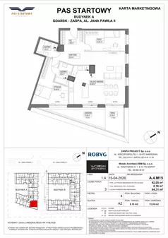 3 pokoje, mieszkanie 92,05 m², piętro 4, oferta nr A.4M15, Pas Startowy, Gdańsk, Zaspa, Zaspa-Młyniec, al. Jana Pawła II