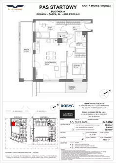 3 pokoje, mieszkanie 60,98 m², piętro 1, oferta nr A.1M02, Pas Startowy, Gdańsk, Zaspa, Zaspa-Młyniec, al. Jana Pawła II