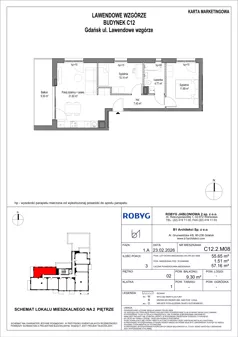 3 pokoje, mieszkanie 55,65 m², piętro 2, oferta nr C12.2M08, Lawendowe Wzgórza, Gdańsk, Jasień, ul. Lawendowe Wzgórze