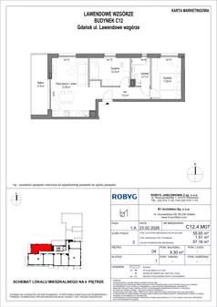 3 pokoje, mieszkanie 55,65 m², piętro 4, oferta nr C12.4M07, Lawendowe Wzgórza, Gdańsk, Jasień, ul. Lawendowe Wzgórze