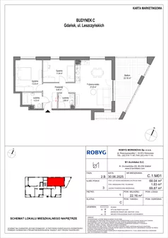 3 pokoje, mieszkanie 68,04 m², piętro 1, oferta nr C.1M01, Leszczyńskich 2, Gdańsk, Zaspa, Zaspa-Rozstaje, ul. Leszczyńskich 2
