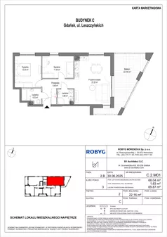 3 pokoje, mieszkanie 68,04 m², piętro 2, oferta nr C.2M01, Leszczyńskich 2, Gdańsk, Zaspa, Zaspa-Rozstaje, ul. Leszczyńskich 2