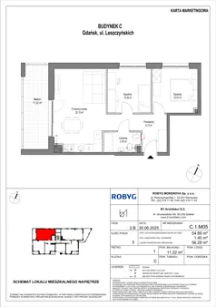 3 pokoje, mieszkanie 54,89 m², piętro 1, oferta nr C.1M05, Leszczyńskich 2, Gdańsk, Zaspa, Zaspa-Rozstaje, ul. Leszczyńskich 2