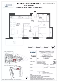 3 pokoje, mieszkanie 55,54 m², piętro 3, oferta nr 2.3M19, Elektrovnia Garbary, Poznań, Ostrów Tumski-Śródka-Zawady-Komandoria, Ostrów Tumski, ul. Panny Marii
